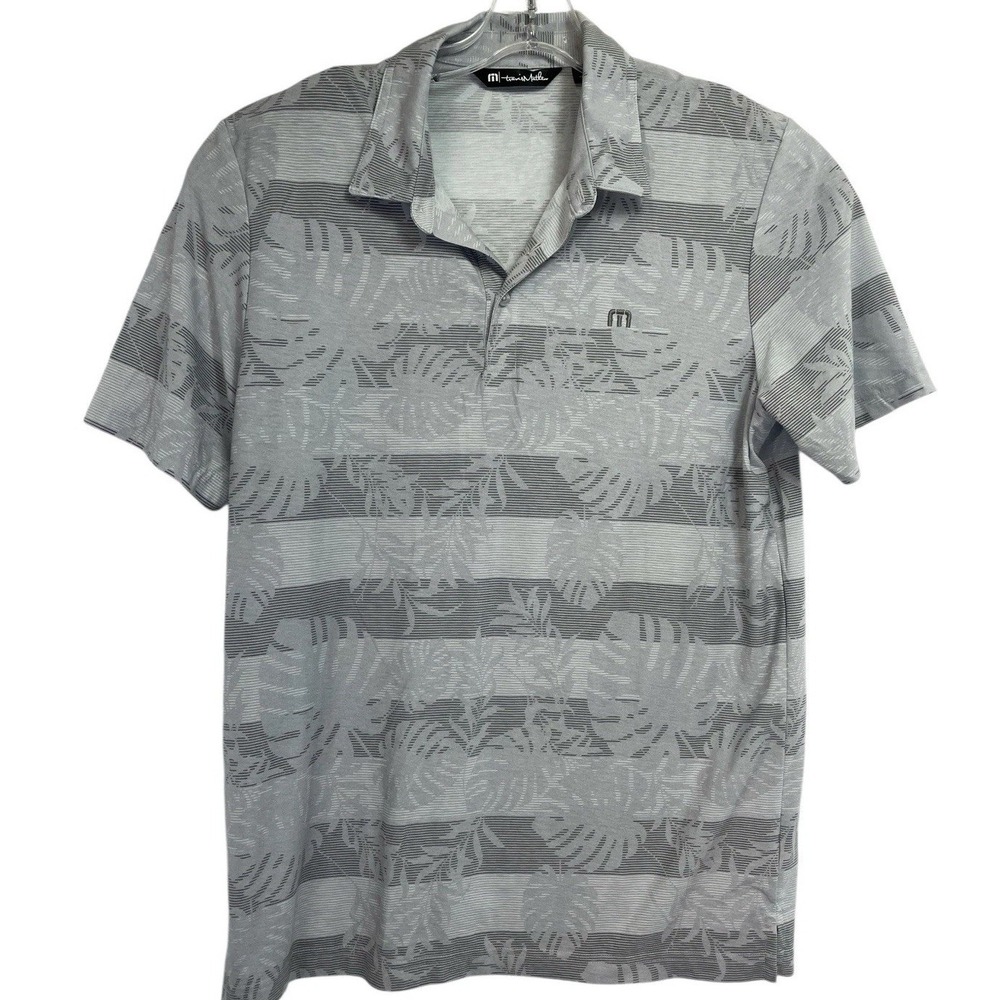 Travis Mathew Mens Sz Large Grey Floral Striped Golf Polo Shirt (N44) EUC